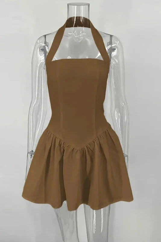 Pleated A-Line Slim Fit High Waisted Patchwork Mini Dress