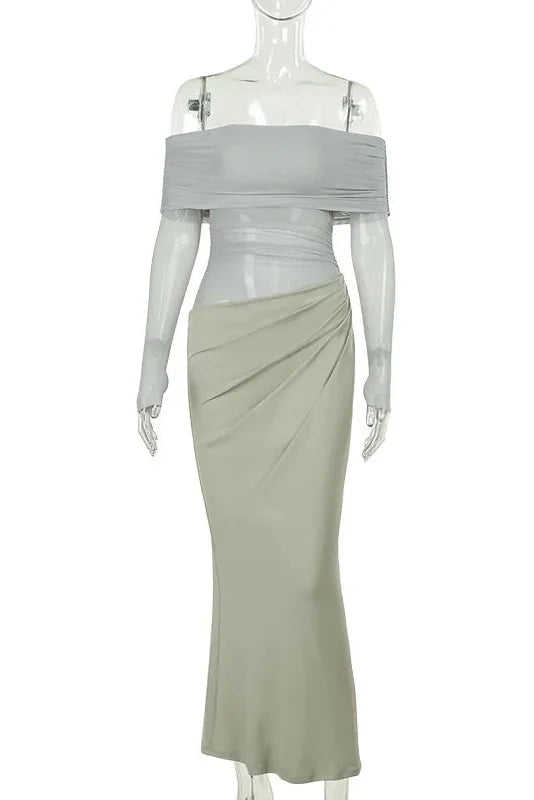 Off-shoulder Strapless Long Sleeve See Through Maxi Dress