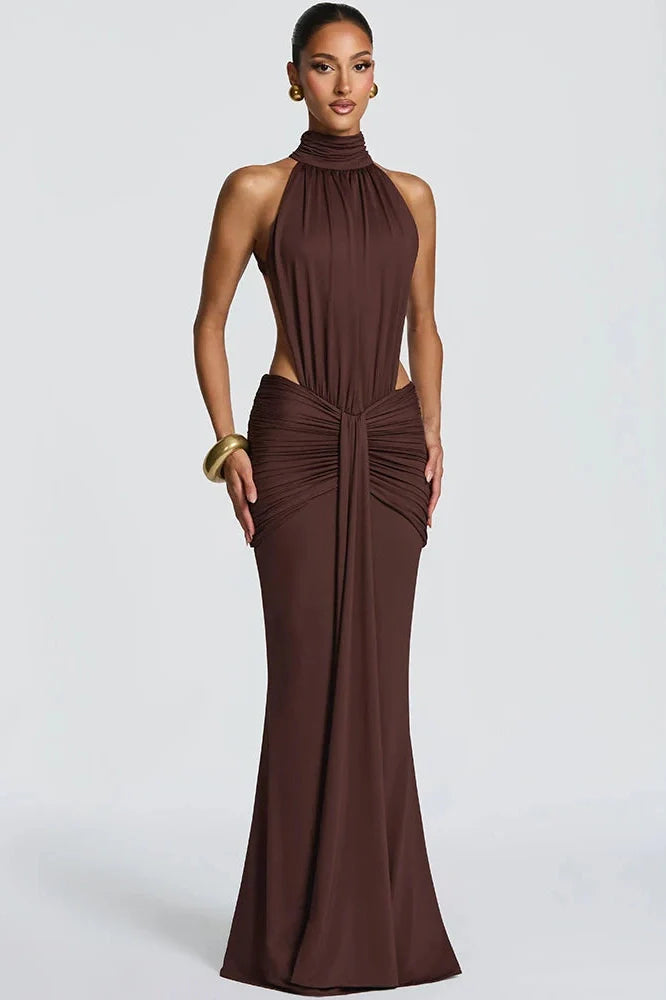 Turtleneck Backless Off-Shoulder Sleeveless Bodycon Maxi Dress