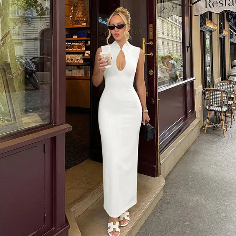 Elegant Hollow Out Sleeveless Maxi Dress