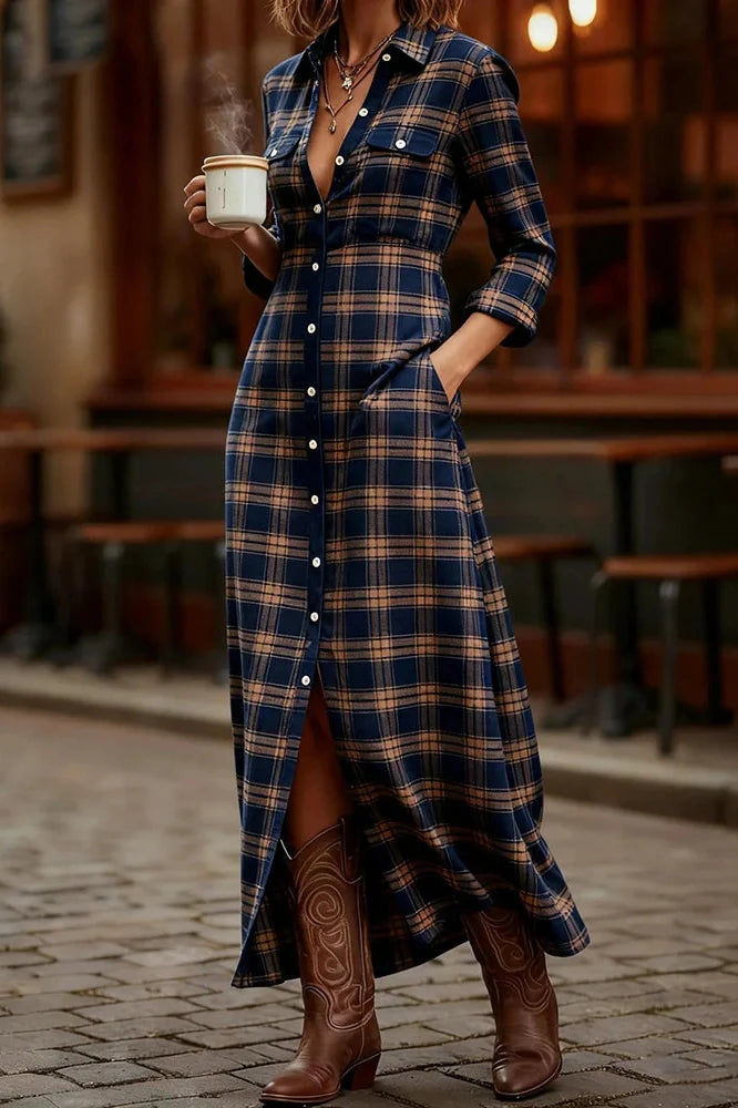 Elegant High Waist Printed Long Sleeve Maxi Dress