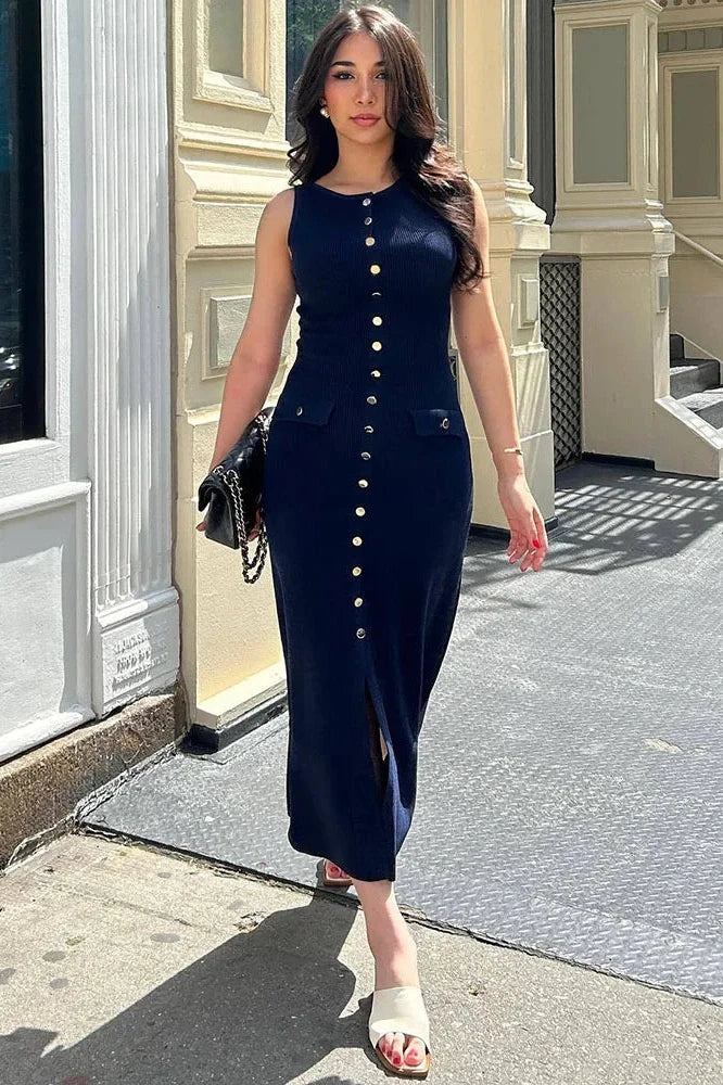 High Waist Slim Sleeveless Maxi Dress