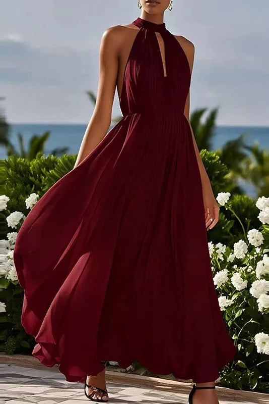 Elegant Sleeveless Loose High Waist Pleated Maxi Dress