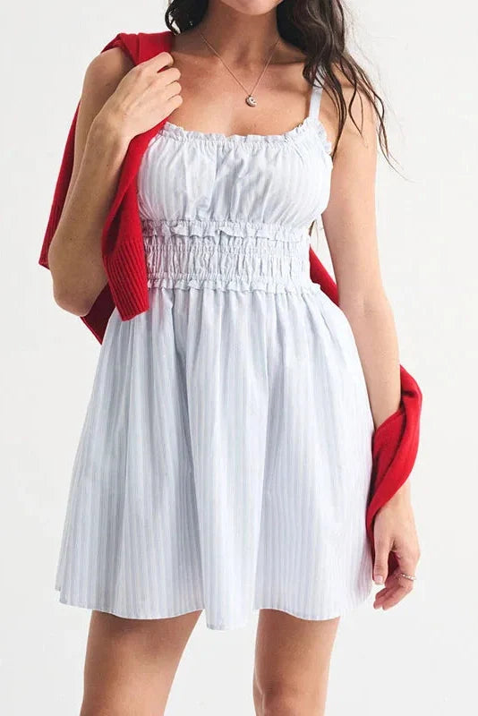 Hollow Out Sleeveless Slim Pleated Printed Mini Dress