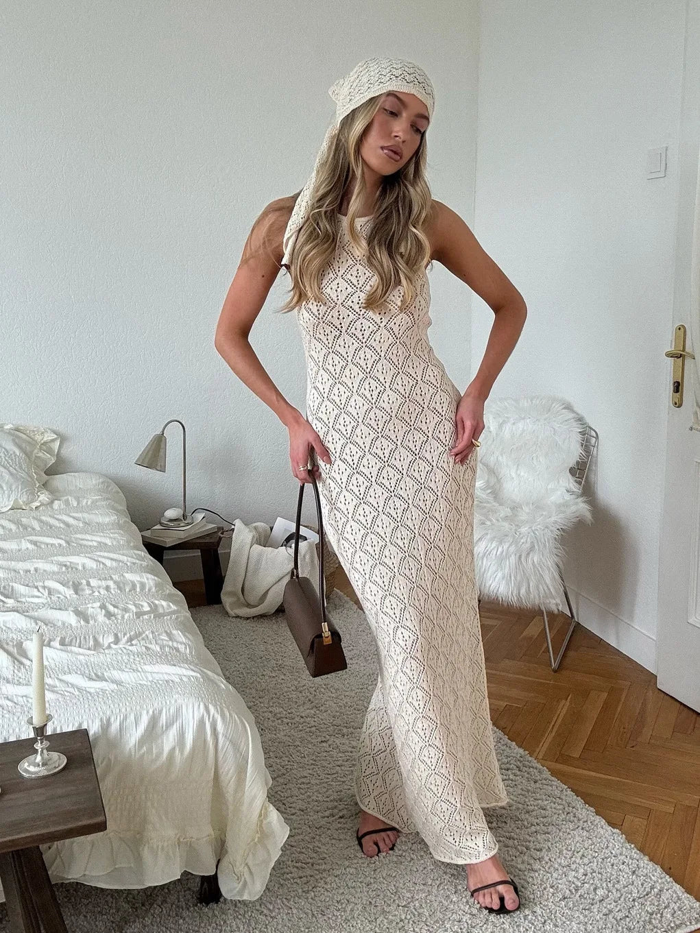 See-Through Knitted Sleeveless Maxi Dress