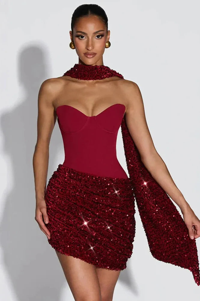 Scarf Collar Off-Shoulder Backless Sleeveless Mini Dress