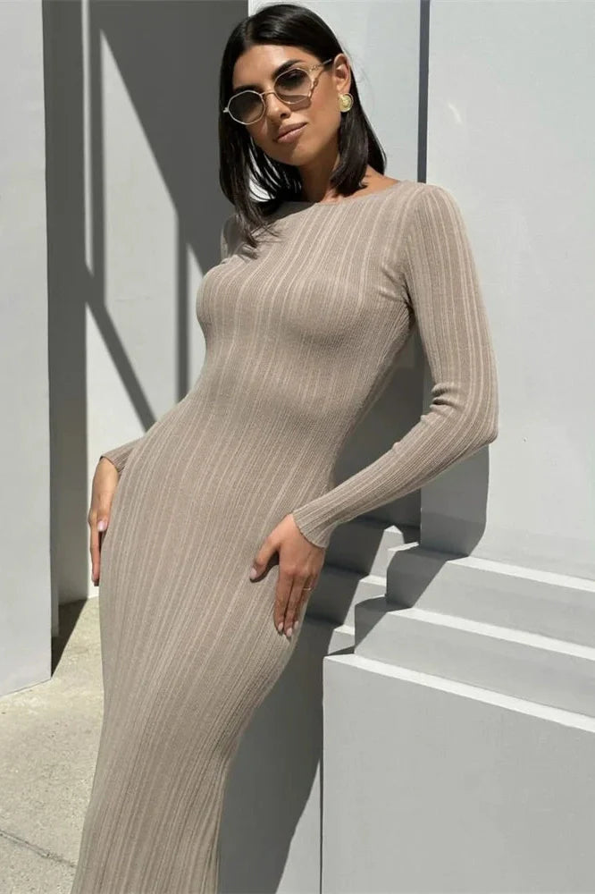 Long Sleeve Slim High Waist Maxi Dress