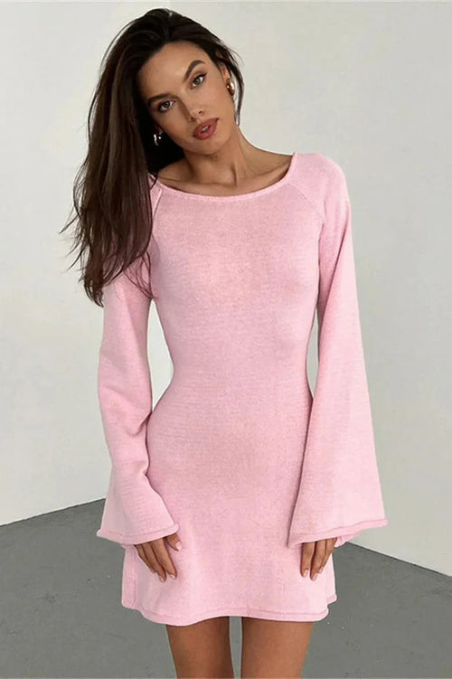 Backless Lace-Up Long Sleeve High Waist Mini Dress
