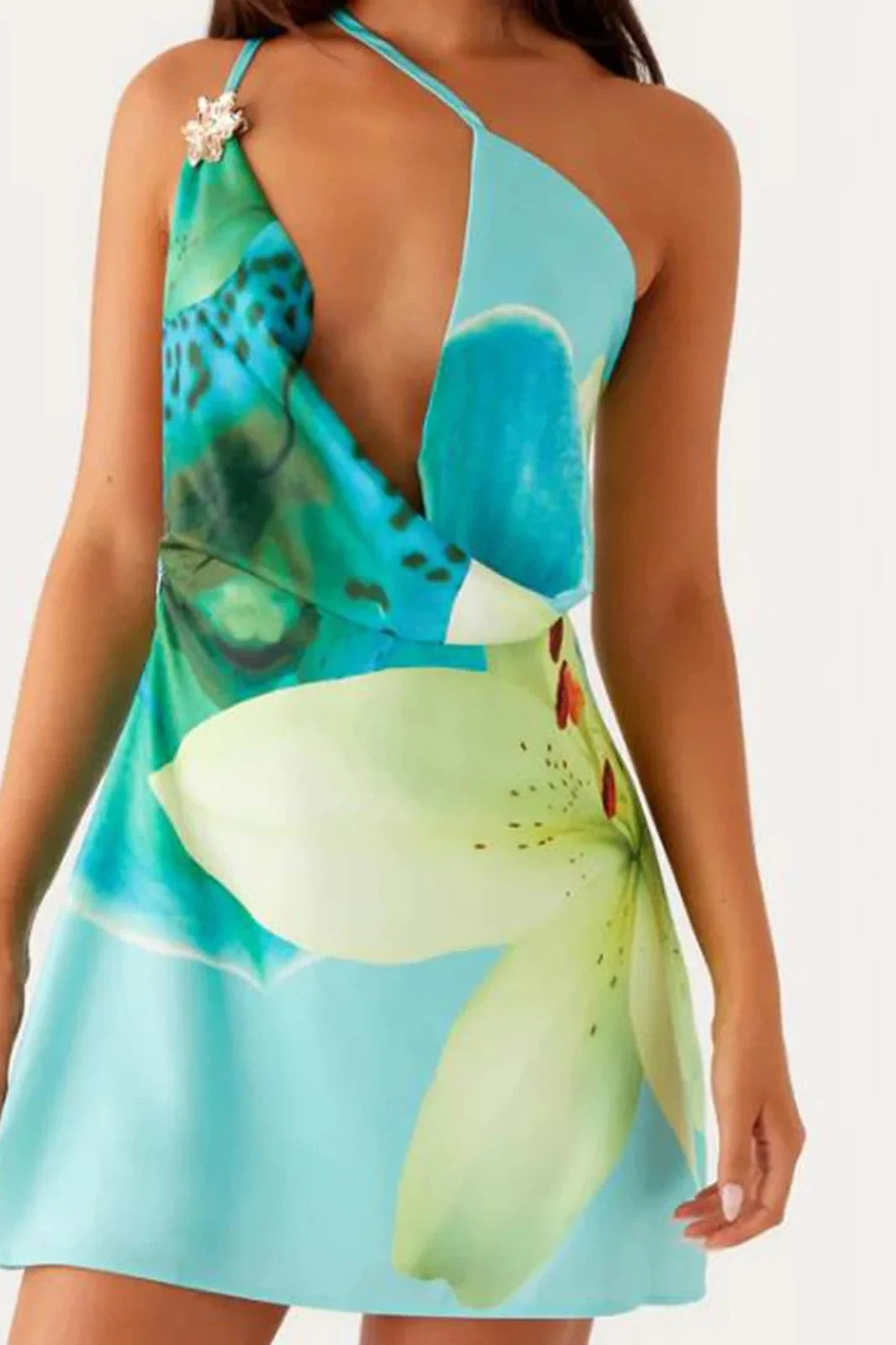 Spaghetti Straps Backless Printed Mini Dress