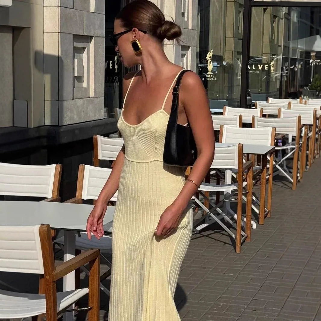 Elegant Knitted Sleeveless Bodycon Maxi Dress