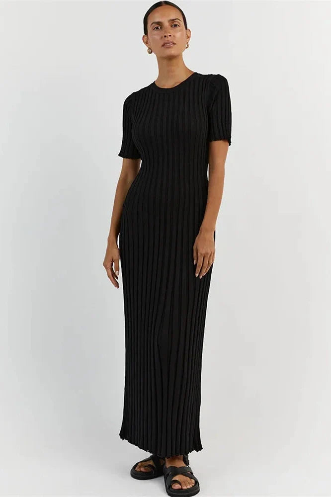 Short Sleeve Lace-Up High Waist Patchwork Maxi Dress