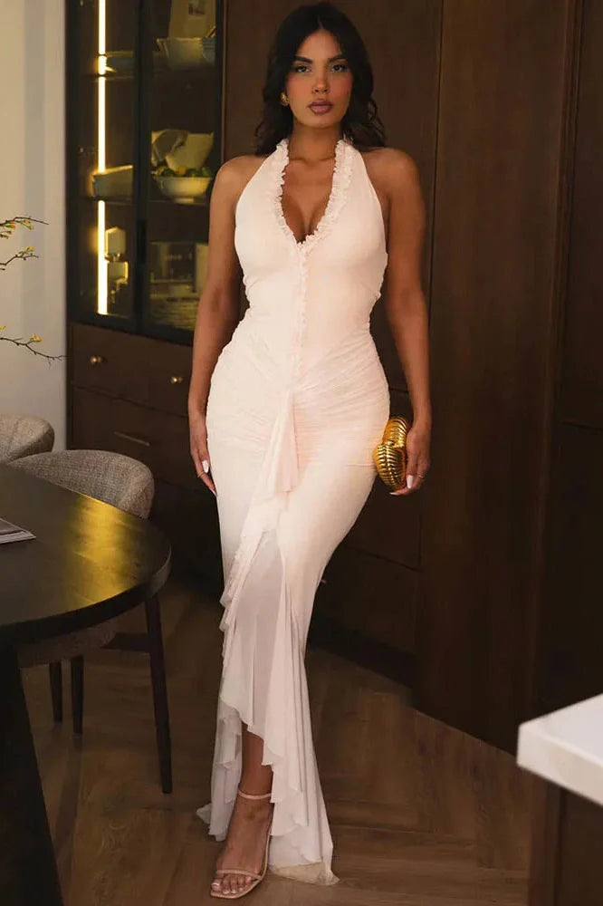 V Neck Backless Sleeveless Maxi Dress