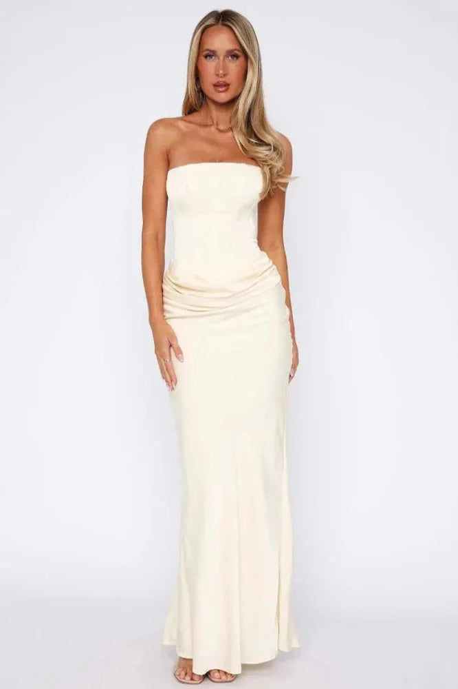 Off-Shoulder Strapless Sleeveless Backless Lace-Up Bodycon Maxi Dress