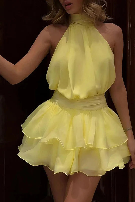 Sleeveless Slim Lace Up Backless Mini Dress