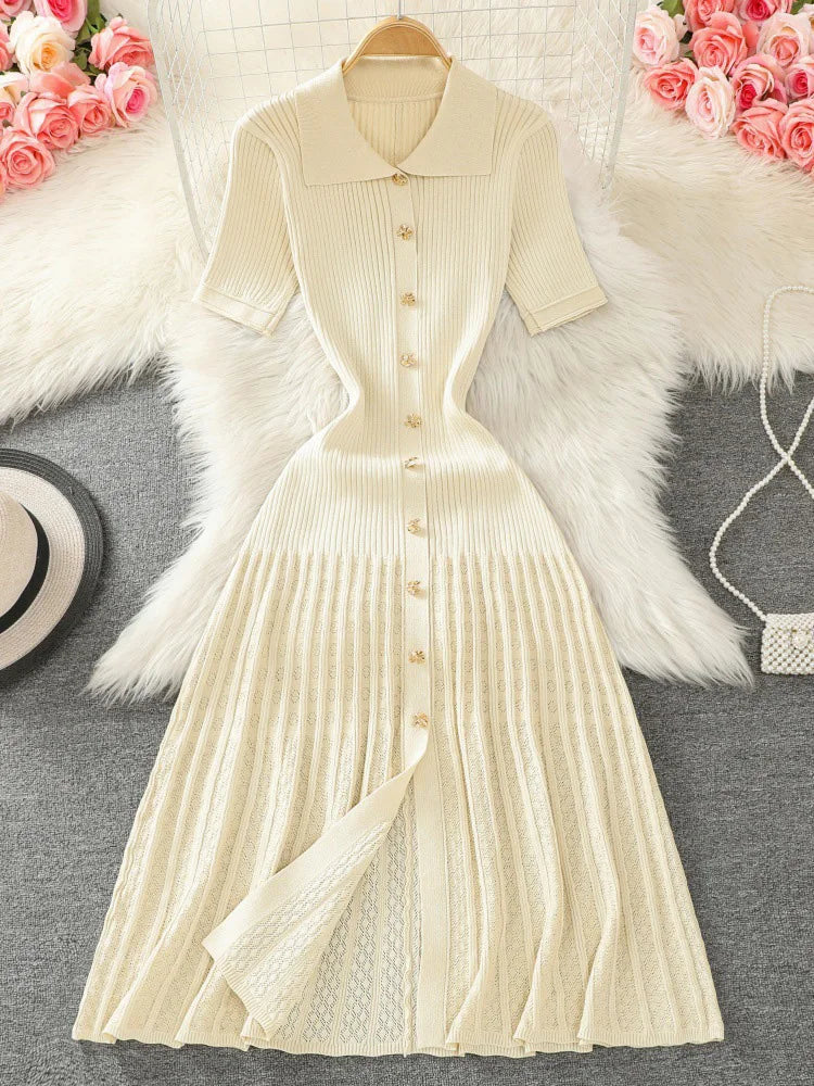 Knitted Short Sleeve Slim High Waist Midi Dress