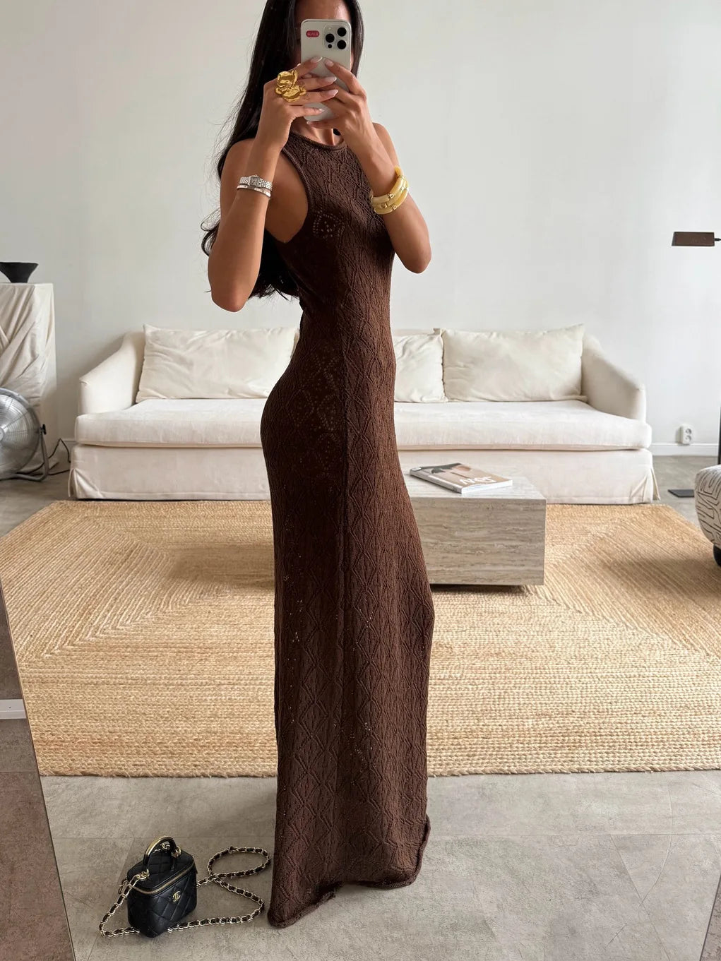 See-Through Knitted Sleeveless Maxi Dress