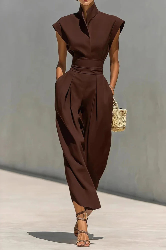 Elegant High Waist Slim Pleated Sleeveless Midi Dress