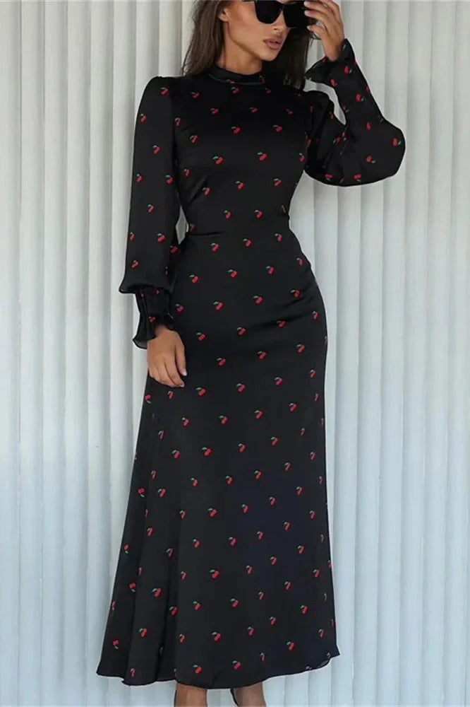 Printed Long Sleeve Patchwork Maxi Dress