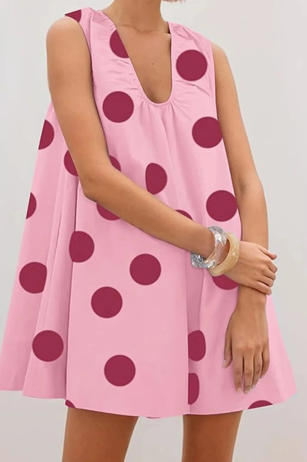 Printed V Neck Sleeveless Loose Fit Mini Dress