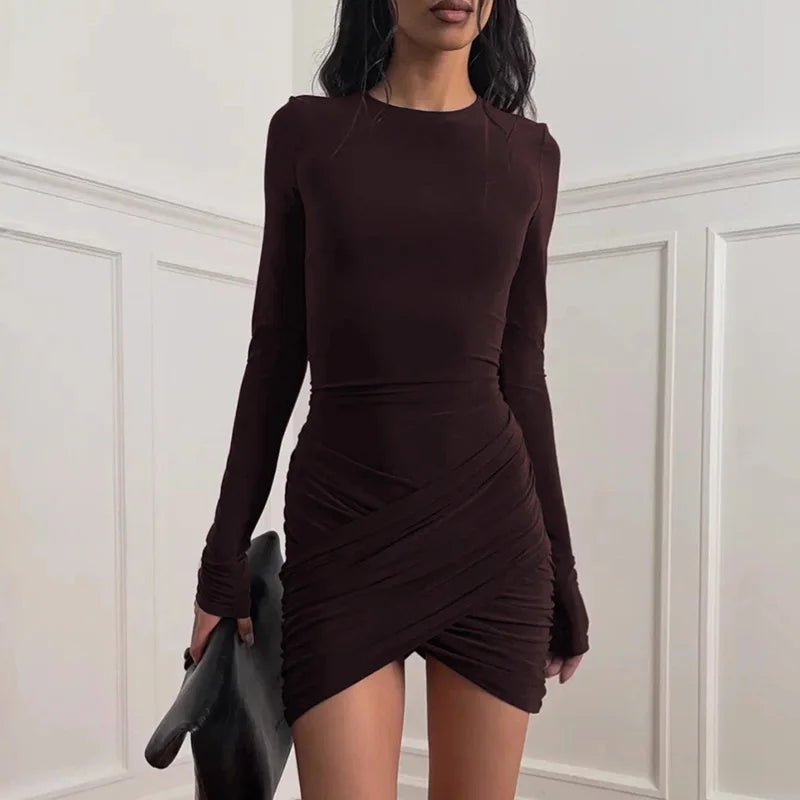 Elegant Patchwork Long Sleeve Mini Dress