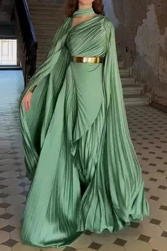Elegant Hollow Out Printed Slit Sleeve High Waist Maxi Dress