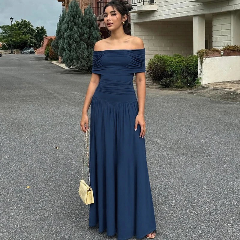 Off Shoulder Patchwork Sleeveless Slit Slim Maxi Dress