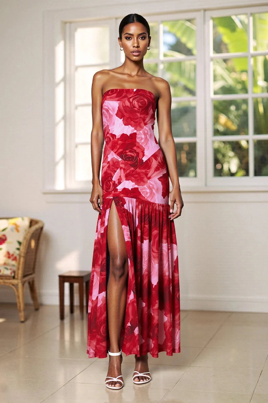 Off Shoulder Slim High Split Sleeveless Maxi Dress