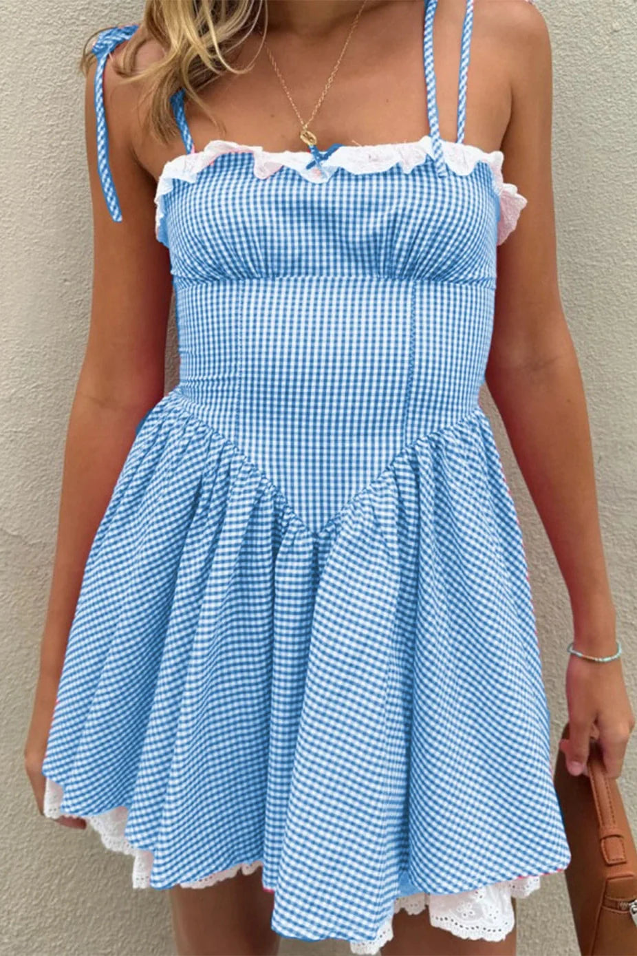 Elegant Plaid Lace A-Line Mini Dress