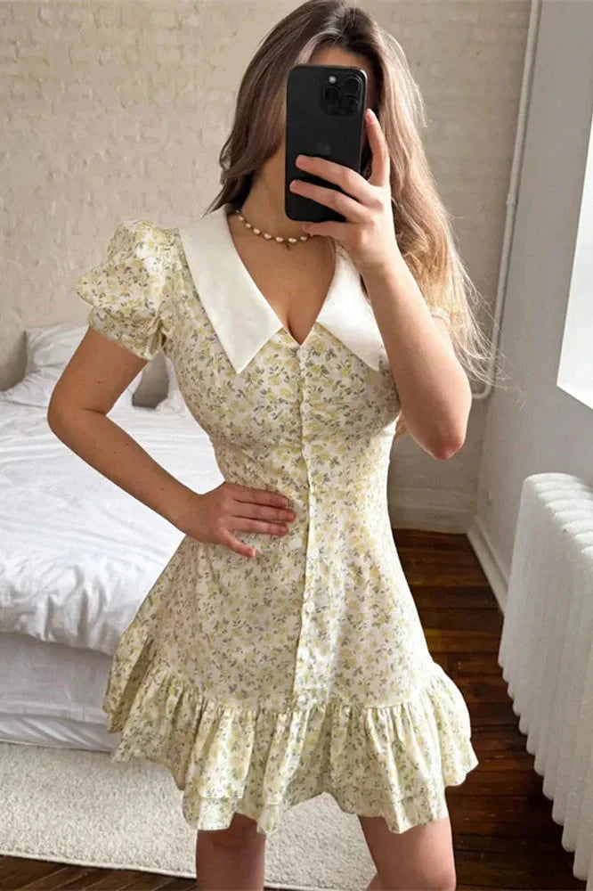 Printed Short Sleeve Patchwork Bodycon Mini Dress