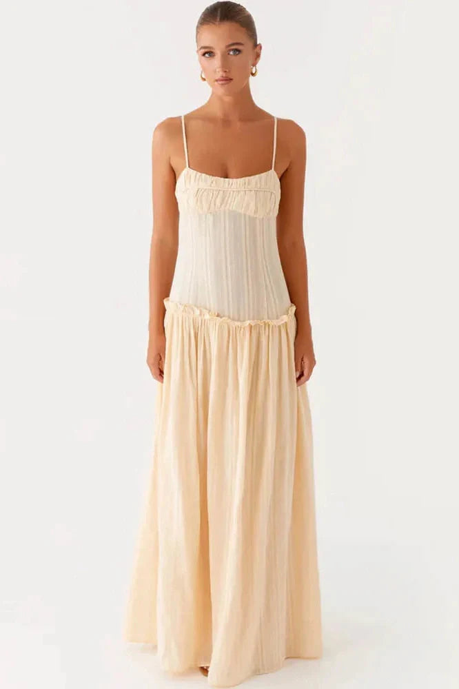 Spaghetti Strap Sleeveless Backless Pleated Maxi Dress