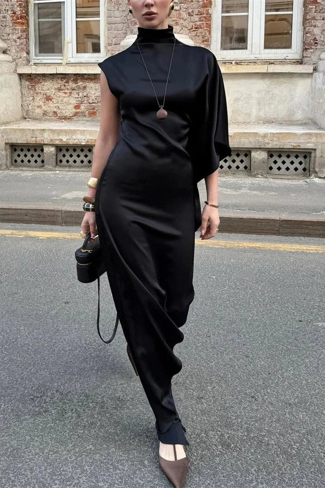 Sleeveless Turtleneck Patchwork Slim Midi Dress