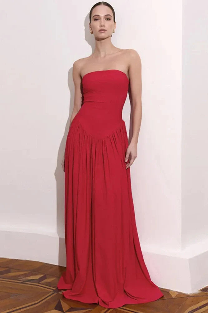 Off-Shoulder Strapless Sleeveless Backless Pleated Bodycon Maxi Dress