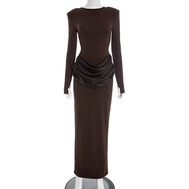 Long Sleeve High Waist Slim Maxi Dress