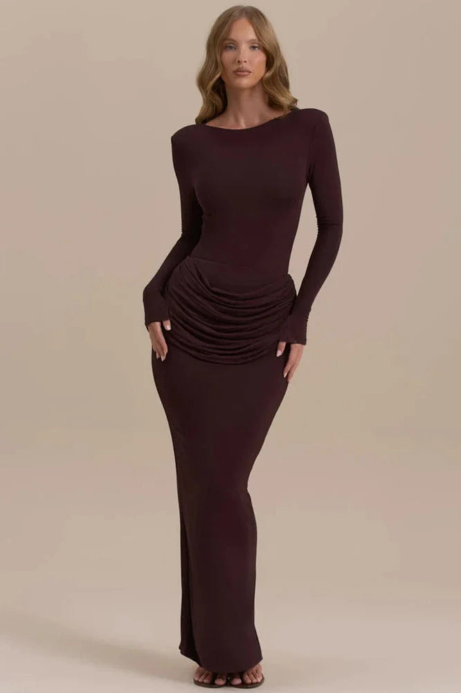 Long Sleeve O Neck High Waist Bodycon Maxi Dress