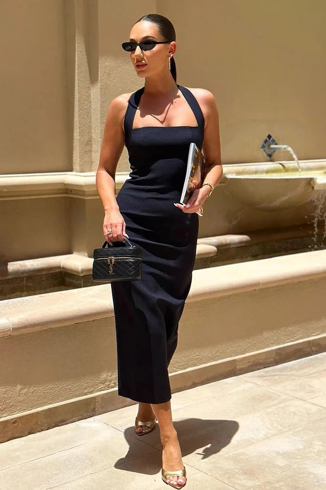 Off-Shoulder Bodycon Backless Sleeveless Midi Dress