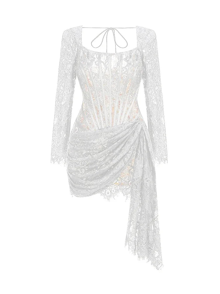 Lace See-Through Bodycon Irregular Mini Dress
