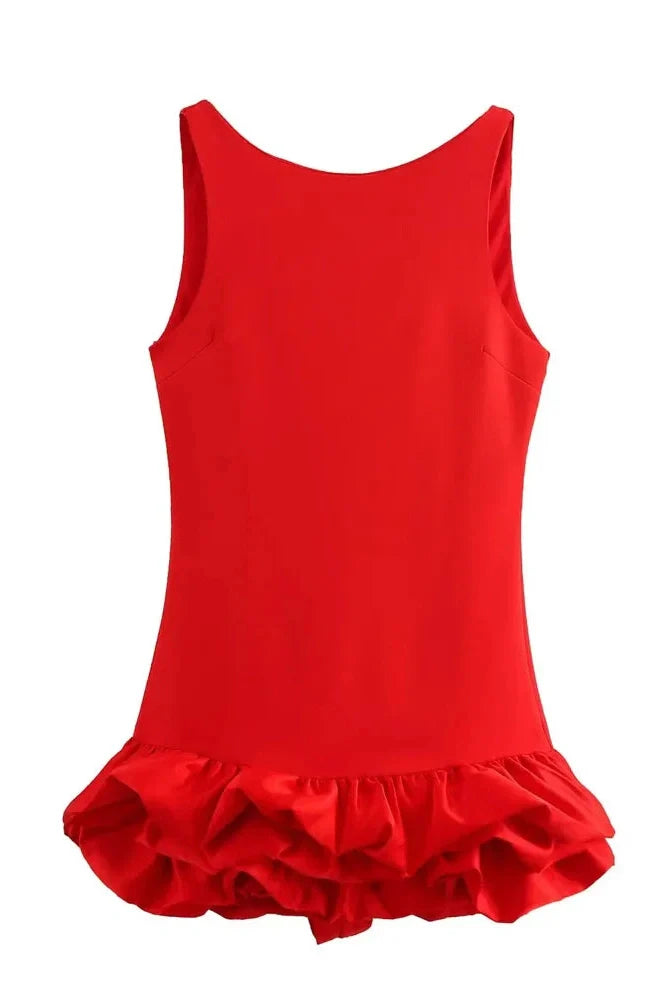 Patchwork Sleeveless High Waist Backless Mini Dress