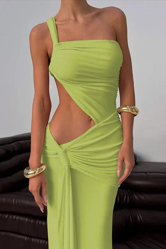 One Shoulder Backless Sleeveless Bodycon Maxi Dress