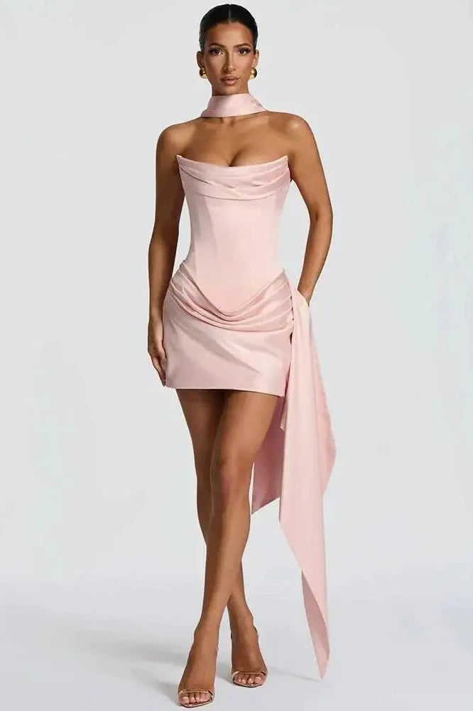 Off-Shoulder Strapless Sleeveless Backless High Waist Mini Dress