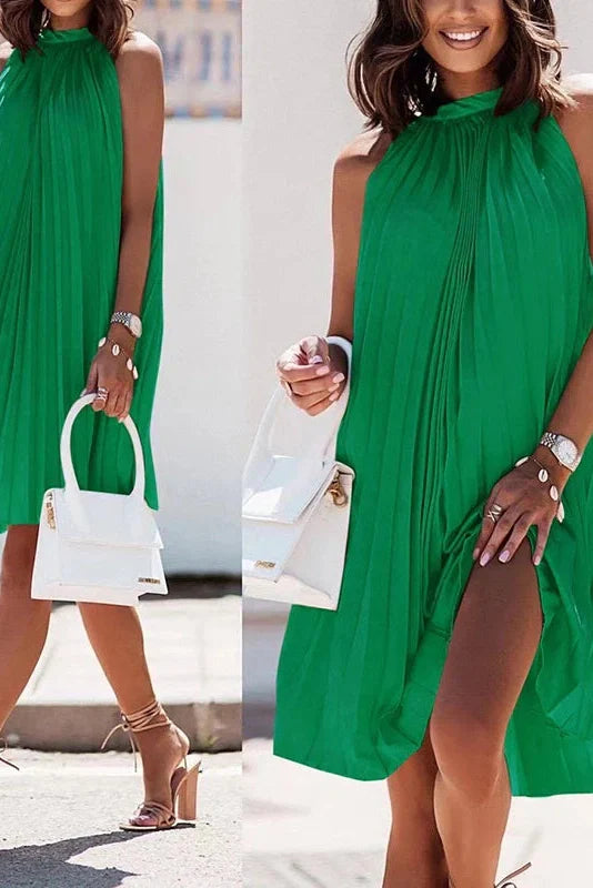 Pleated A Line Loose Strapless Sleeveless Midi Dress
