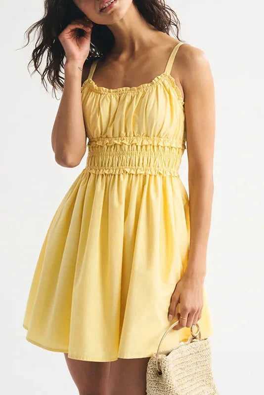 Hollow Out Sleeveless Slim Pleated Printed Mini Dress