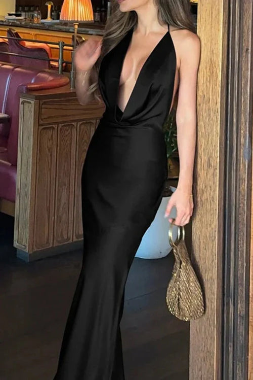 Elegant Backless Sleeveless Slim High Waist Lace Up Maxi Dress