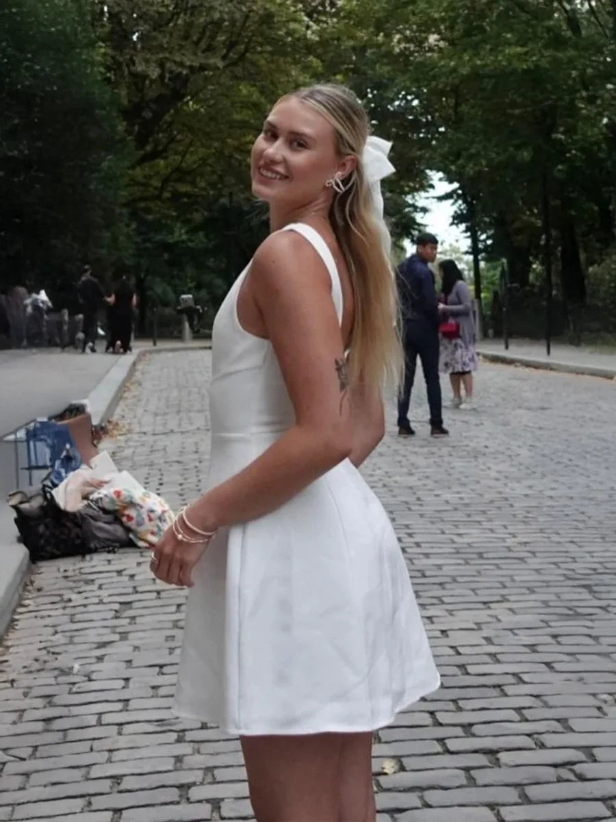 Elegant Sleeveless Backless High Waist Mini Dress