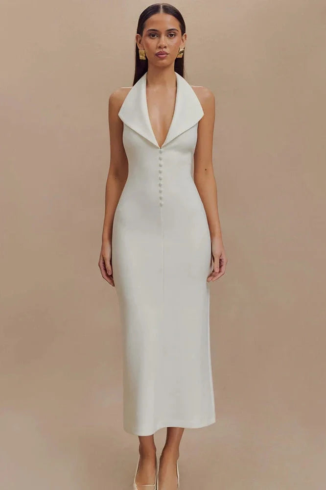V Neck Backless Split Bodycon Sleeveless Midi Dress