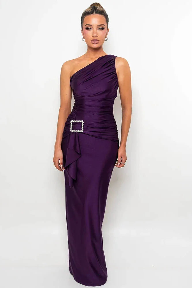 One Shoulder Backless Sleeveless Bodycon Maxi Dress