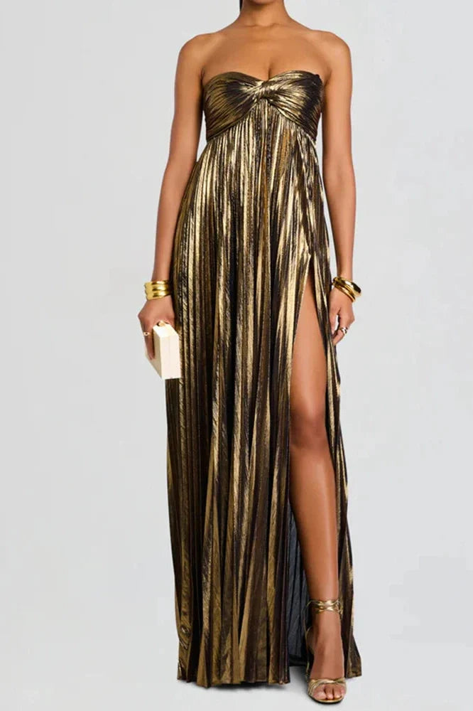 Hollow Out High Waist Sleeveless Pleated Backless Maxi Dress