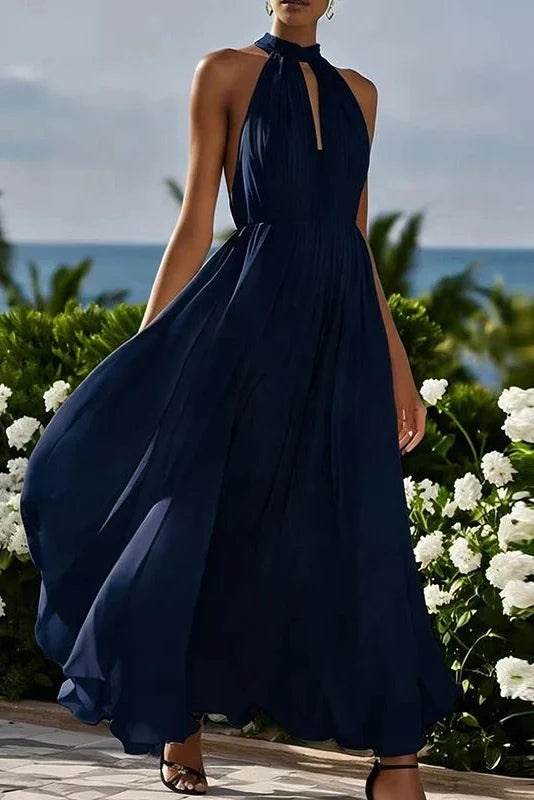 Elegant Sleeveless Loose High Waist Pleated Maxi Dress
