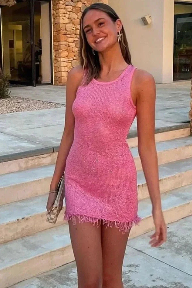 See-Through Slim Sleeveless Patchwork Mini Dress