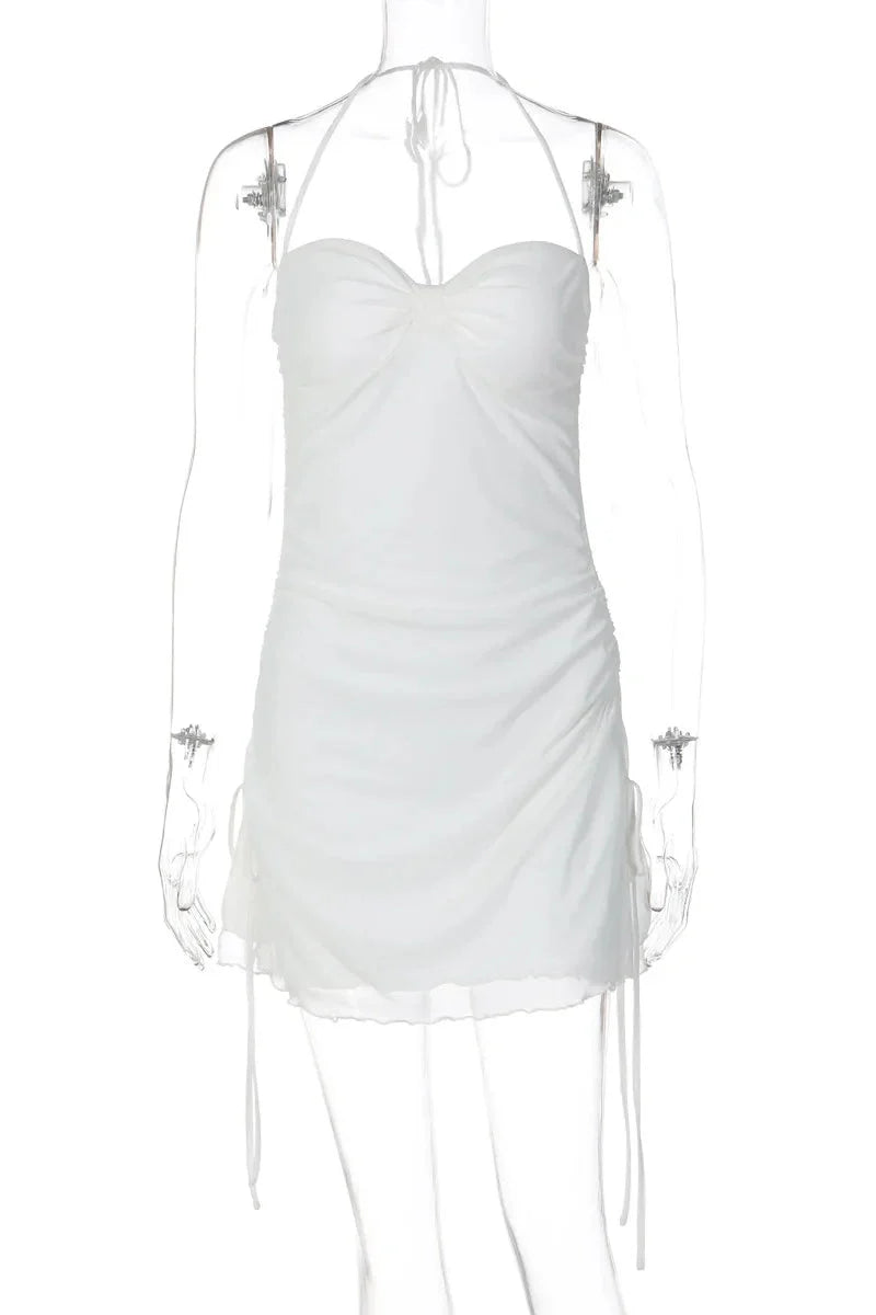 Lace-Up Off-Shoulder Backless Slim Straps Mini Dress
