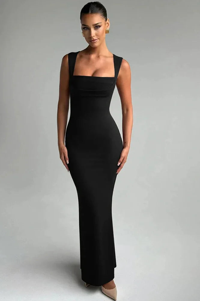 Square Collar Sleeveless High Waist Bodycon Maxi Dress